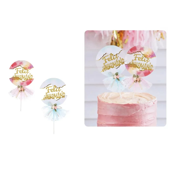 Topo de Bolo Feliz Aniversario para Aniversários – Pvc – 1
