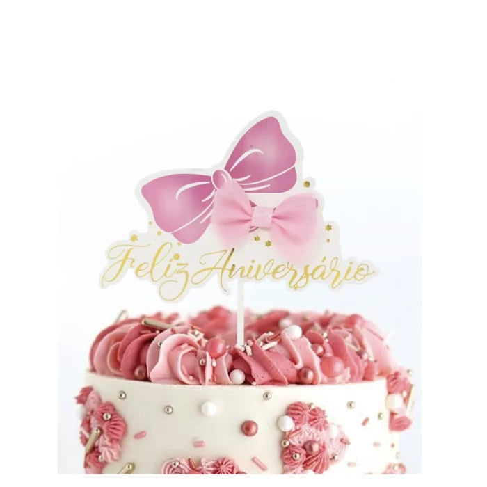 Topo de Bolo ‘feliz Aniversário’ Rosa - 1 Pc