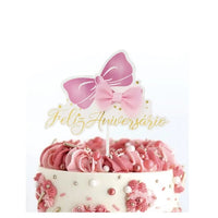 Thumbnail for Topo de Bolo ‘feliz Aniversário’ Rosa - 1 Pc