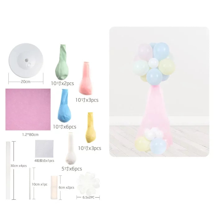 Kit de Coluna com Suportes de Balões e Rede Rosa - 18 PÇ