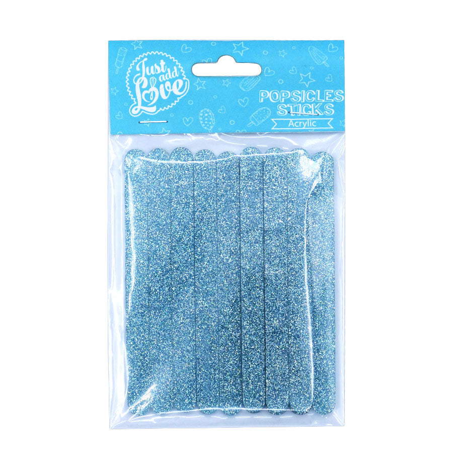 Palito para popsicle glitter azul - 12 un