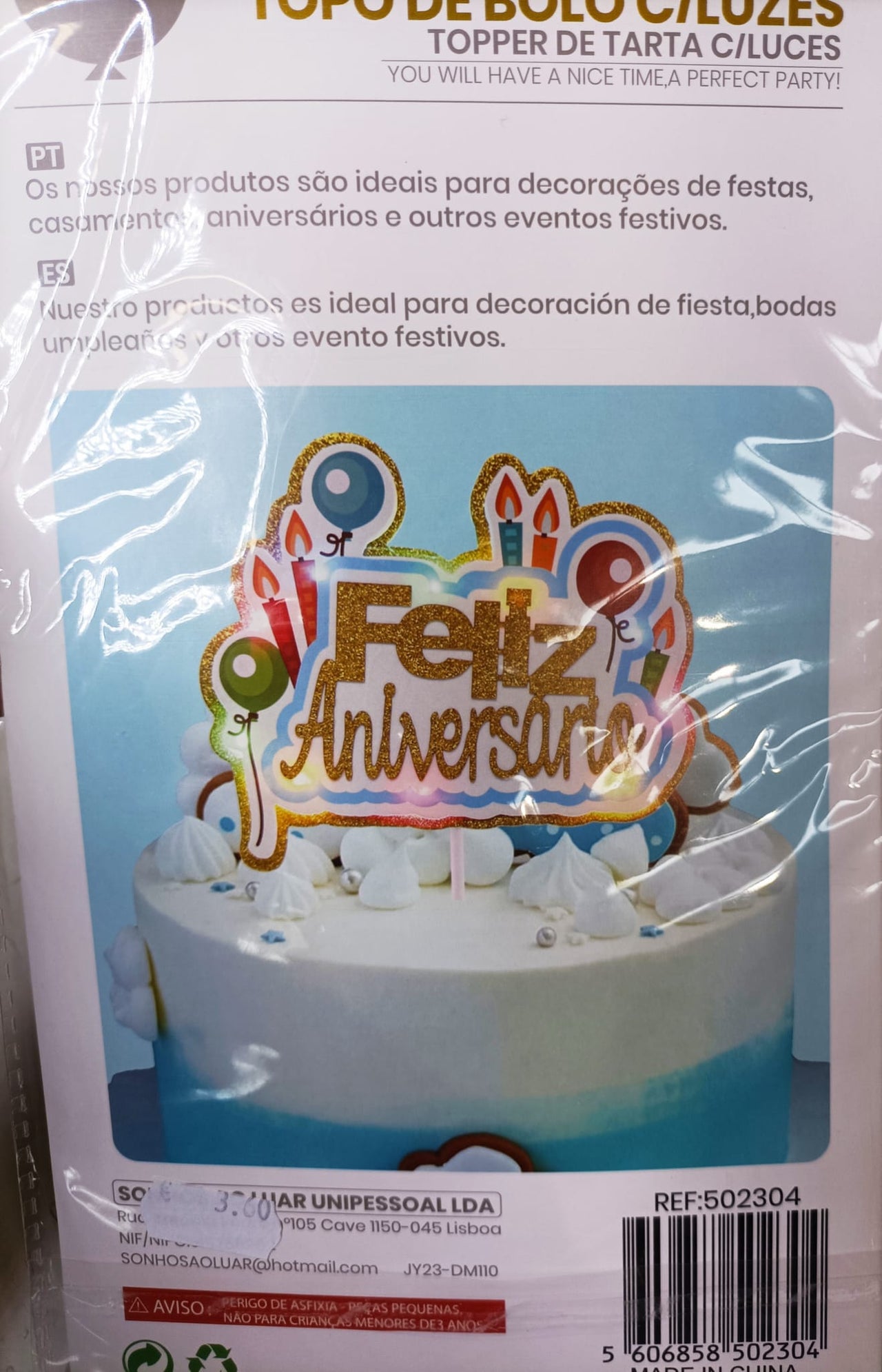 Topper Bolo Feliz Aniversário 7 Com Luzes