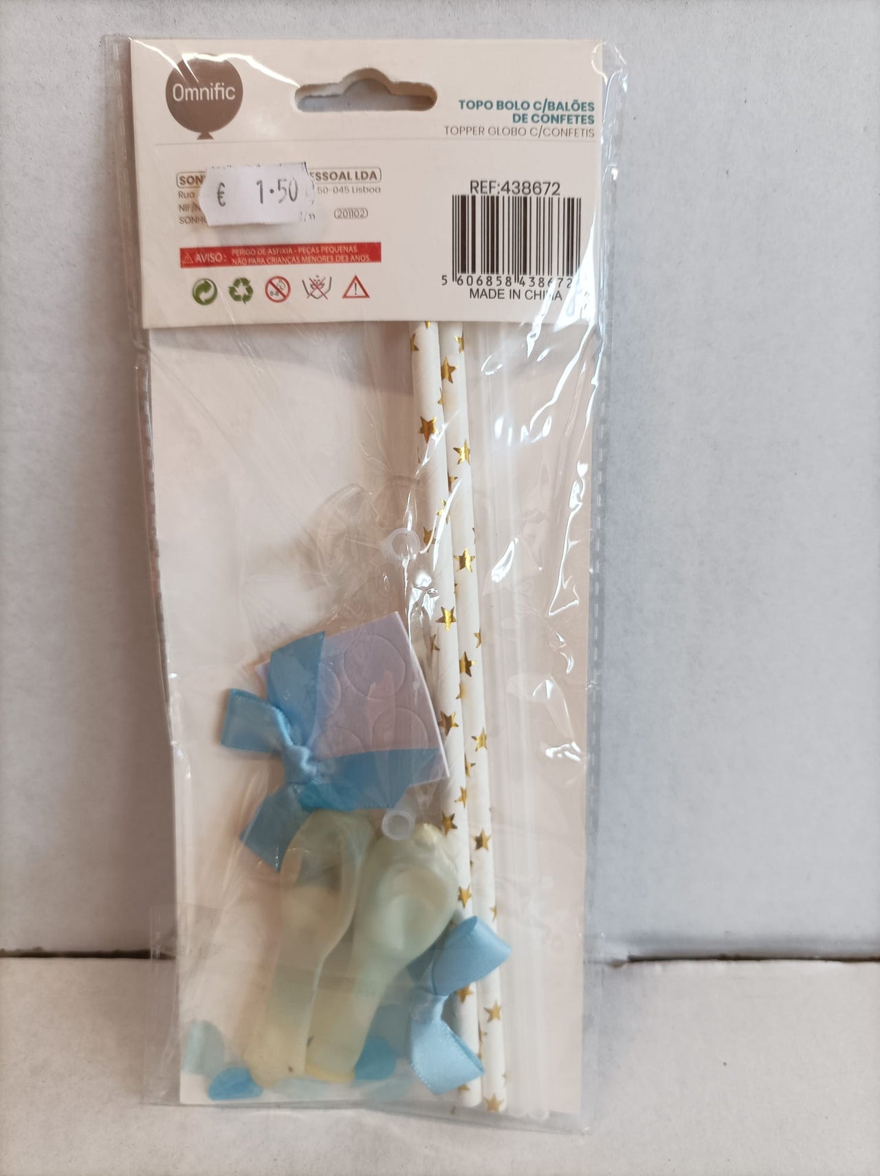 Topo Bolo com Balão de Confetes Azul