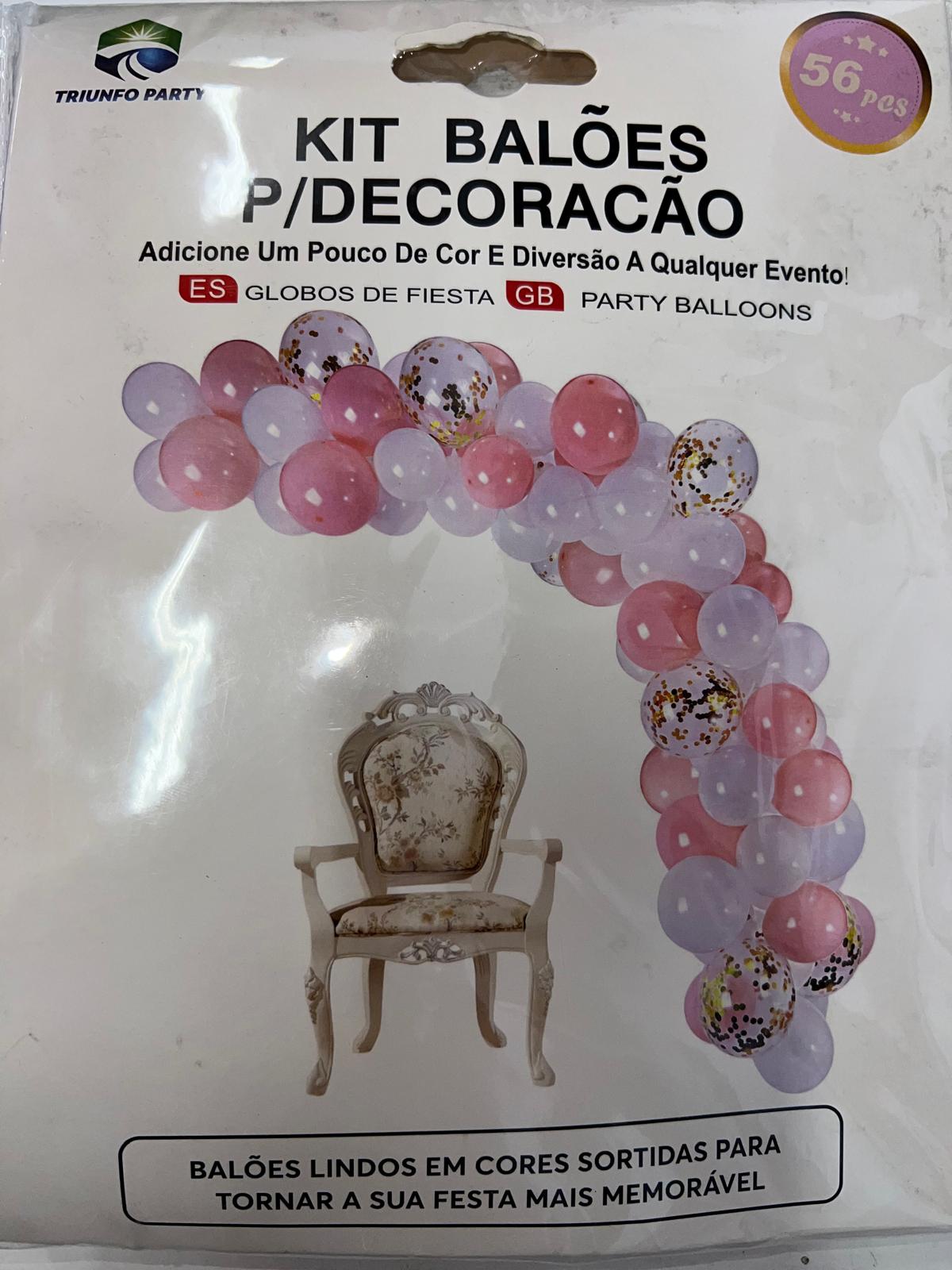 Kit de Balões Rosa, Branco, Confeti - 56pç