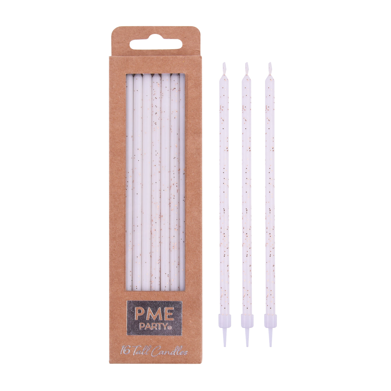 Vela Extra Alta Branca com Glitter Dourado PME - Pack 16 unidades