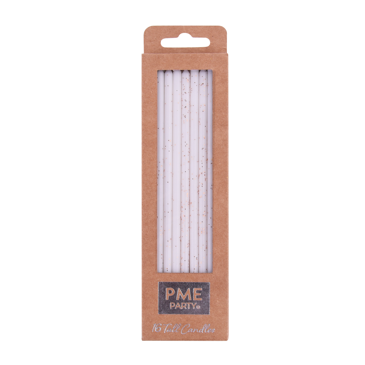 Vela Extra Alta Branca com Glitter Dourado PME - Pack 16 unidades