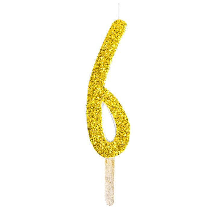 Vela Numero "6" Glitter Dourada - PME