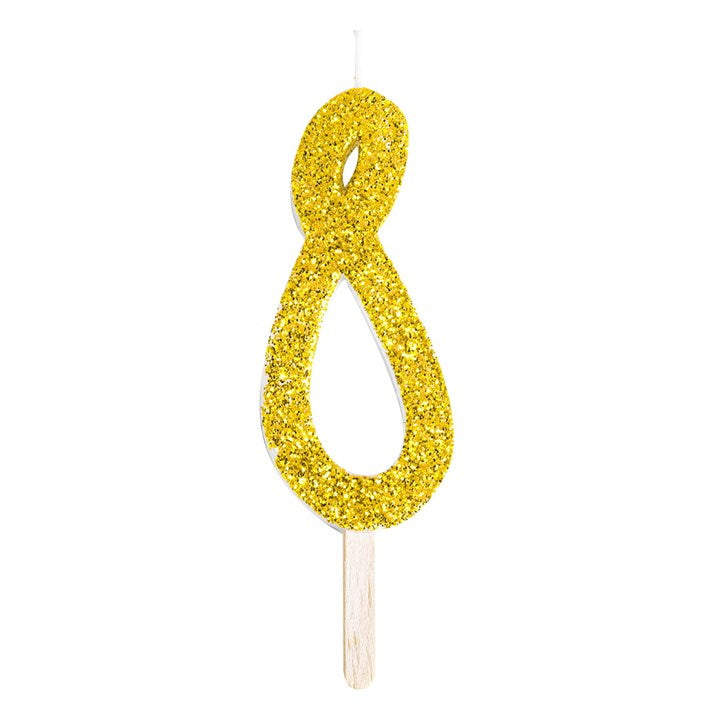 Vela Numero "8" Glitter Dourada - PME
