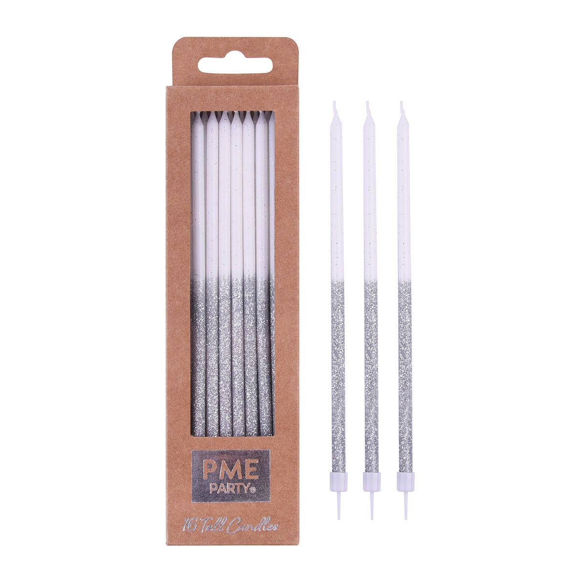 Vela Glitter Prata PME - Pack 16 unidades