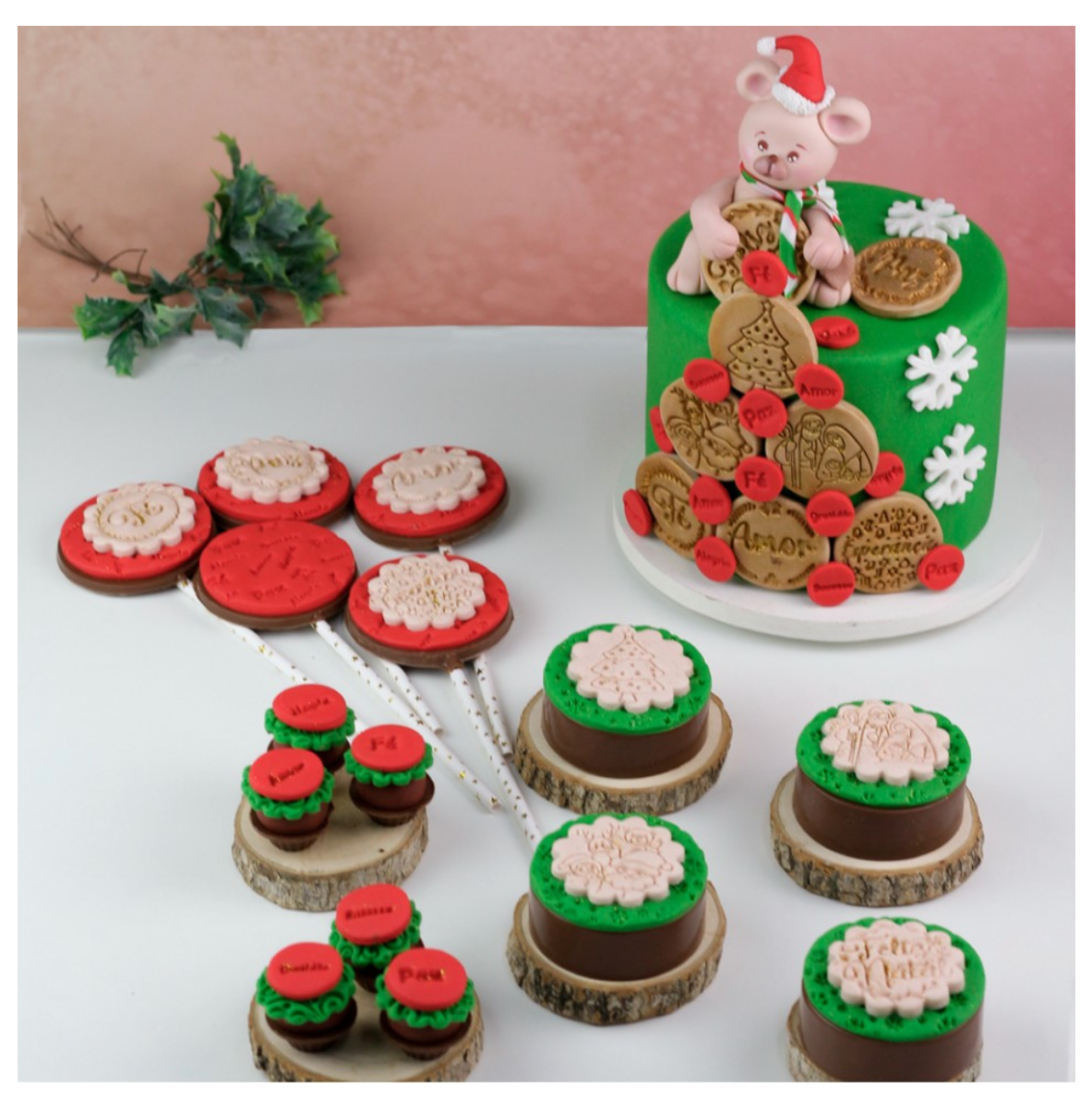 Kit Carimbos Natal de Amor (5cm) - Rosa