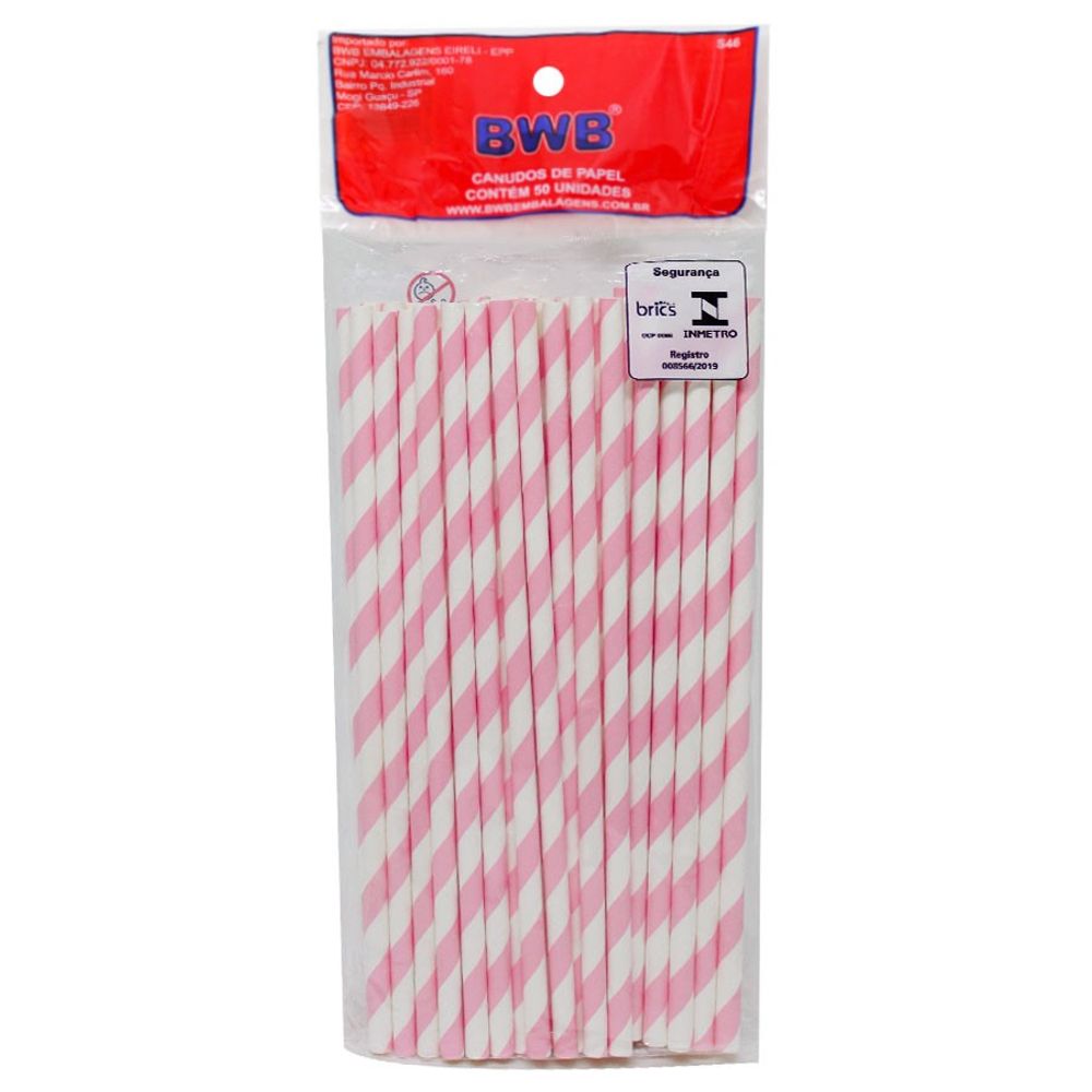 Forma De Chocolate - Canudo De Papel Listrado Rosa Com 50un BWB9963