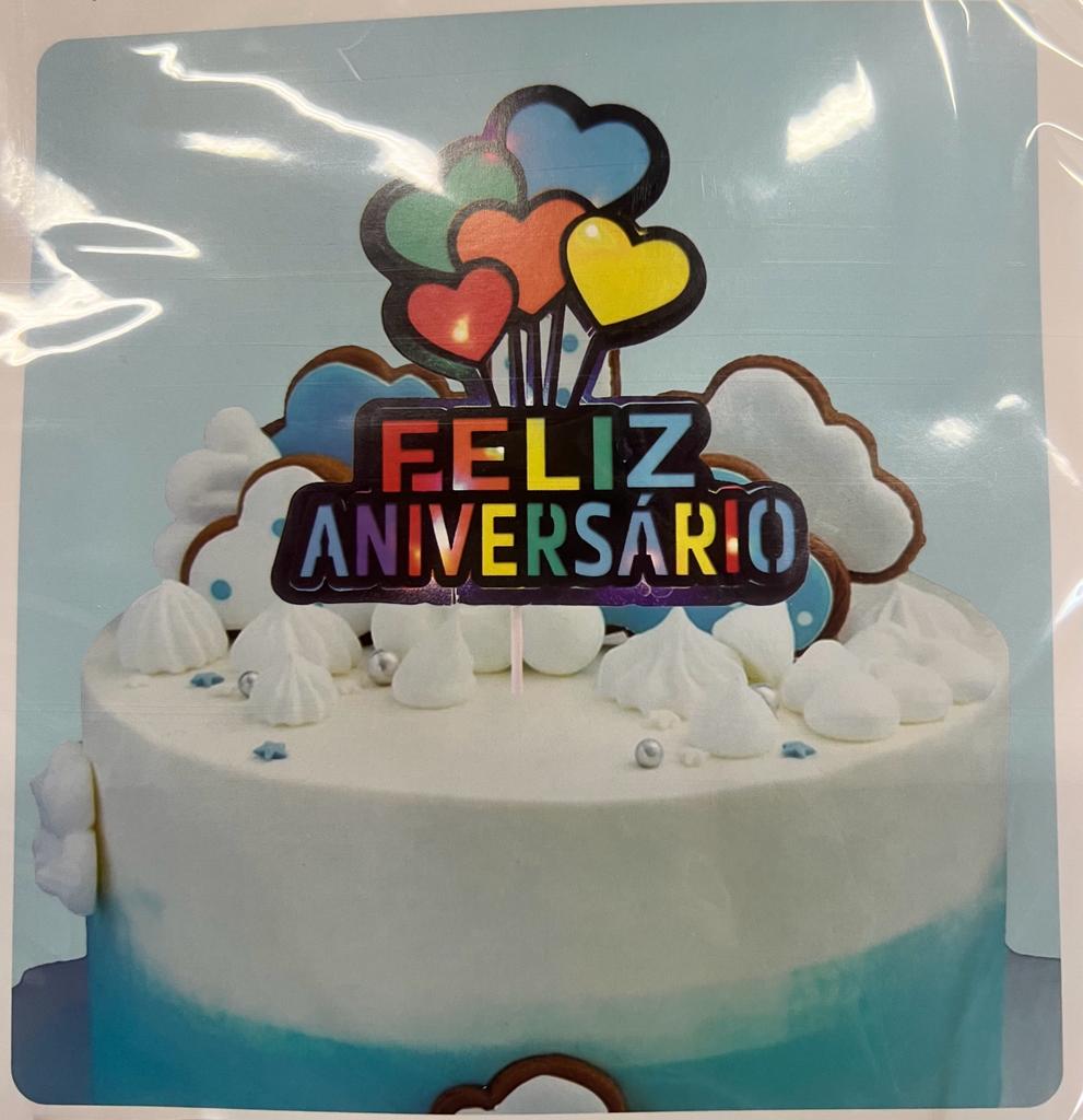 Topper Bolo Feliz Aniversário 1 -  Com Luzes