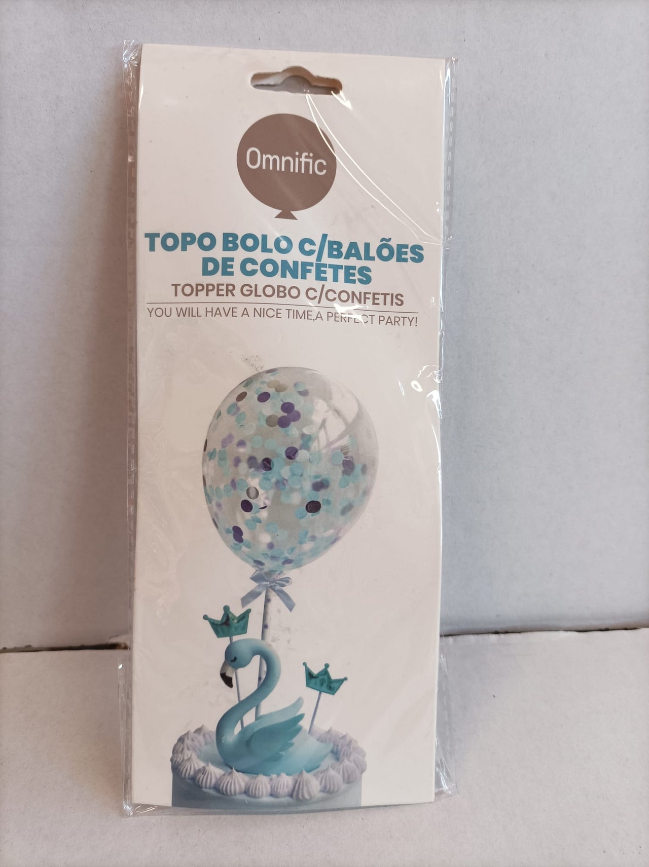 Topo Bolo com Balão de  Confetes Azul