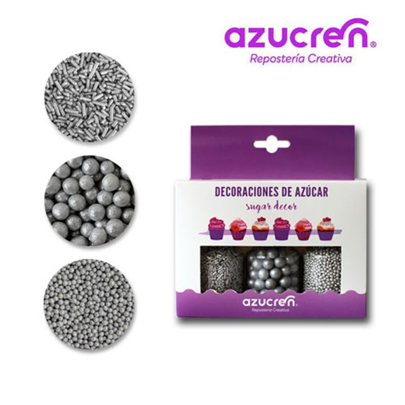 Kit Decoração em Açúcar Prata - Azucren