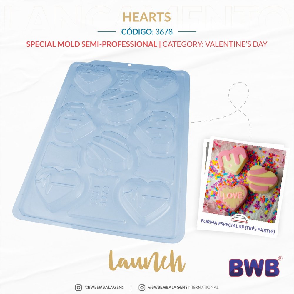 Forma de Chocolate Especial 3 Partes - Corações - BWB3678