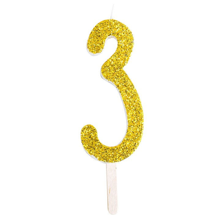 Vela Numero "3" Glitter Dourada  - PME