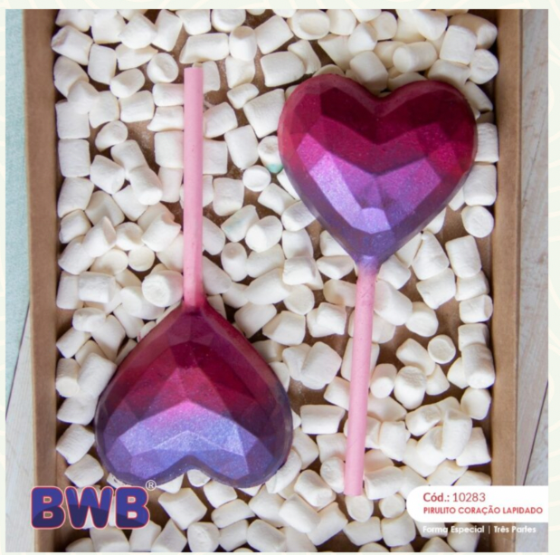 Forma de Chocolate Especial 3 Partes - Pirulito Coração Lapidado - BWB10283