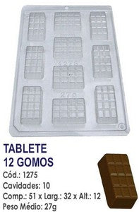 Thumbnail for Forma De Chocolate - Forma Acetato Simples -  Tablete 12 Gomos - BWB1275